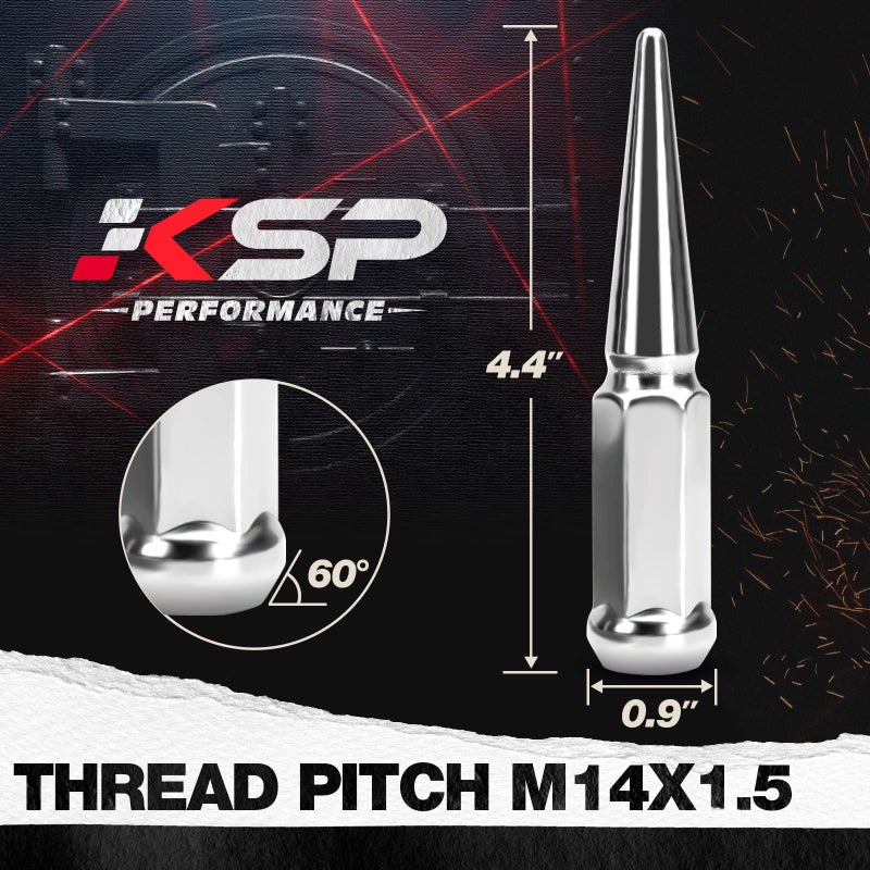 KSP PERFORMANCE KSP M14X1.5 Spike Lug Nuts, 32PCS Chrome 14mmx1.5 Wheel Spiked Lug Nut for Silverado Sierra 1500 2500 3500 F150 F250 F350, 19mm Hex Closed End Nut with 1 Socket for Aftermarket Wheel - Image 2